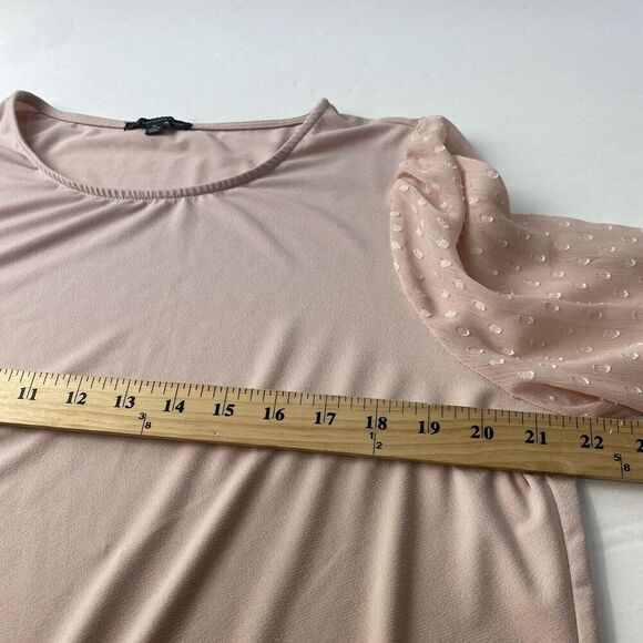 ADRIANNA PAPELL Clip Dot Puff Sleeve Top Pale pink 'Champagne' Blouse Size XL - Picture 10 of 15